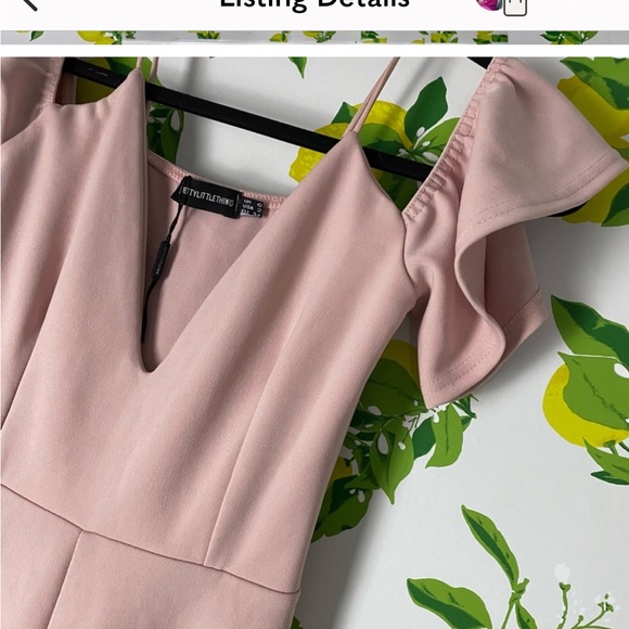 PrettyLittleThing Off Shoulder Pink Jumpsuit - Picture 2 of 3